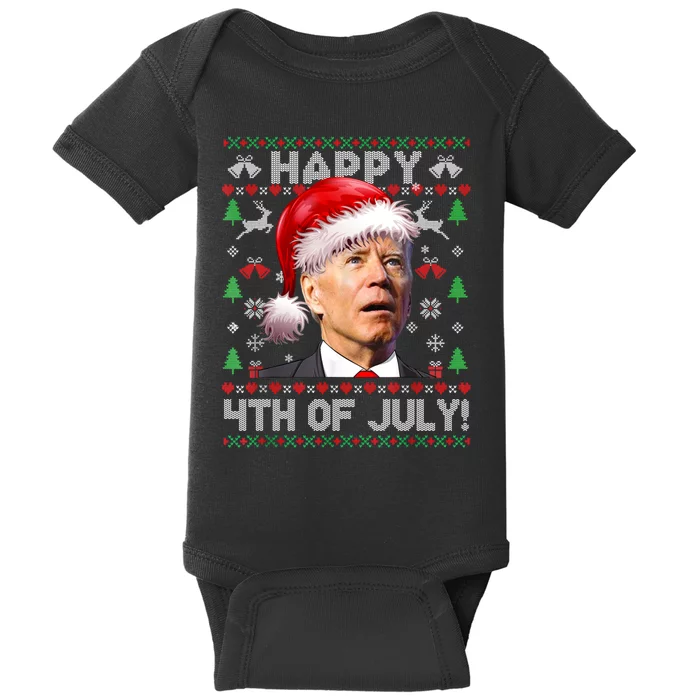 Happy 4th Of July Merry Santa Hat Biden Ugly Christmas Baby Bodysuit