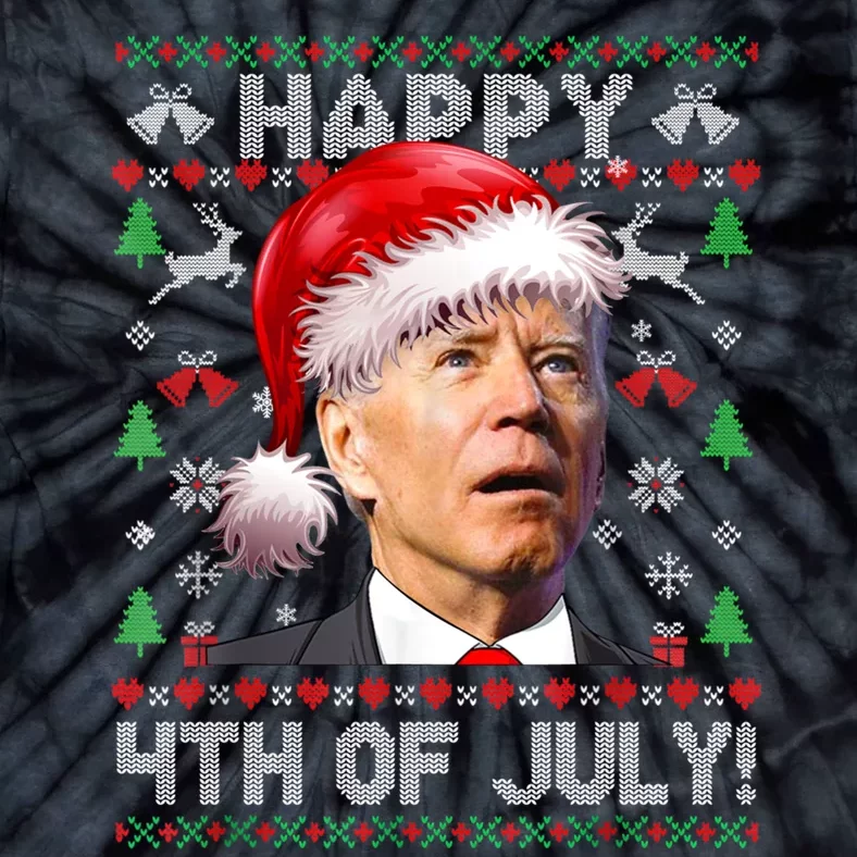 Happy 4th Of July Merry Santa Hat Biden Ugly Christmas Tie-Dye T-Shirt