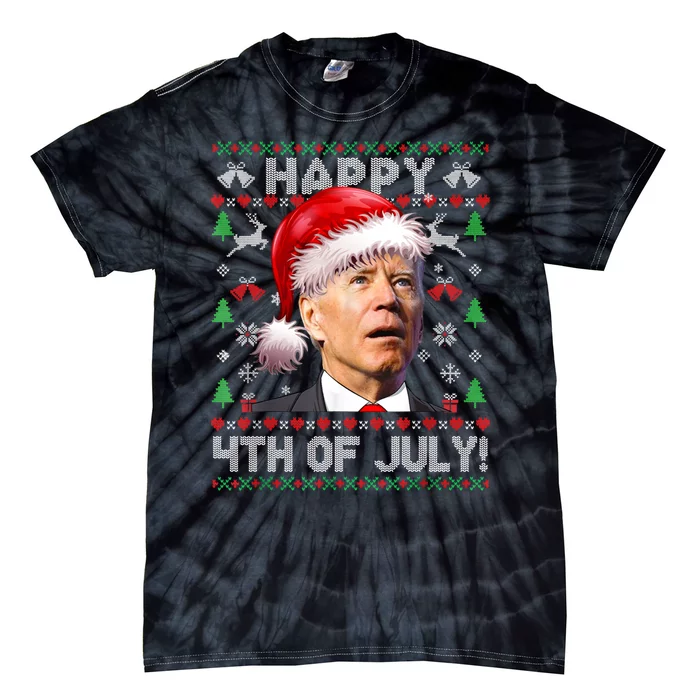 Happy 4th Of July Merry Santa Hat Biden Ugly Christmas Tie-Dye T-Shirt