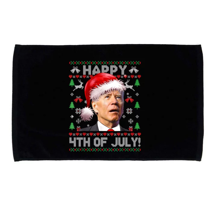 Happy 4th Of July Merry Santa Hat Biden Ugly Christmas Microfiber Hand Towel