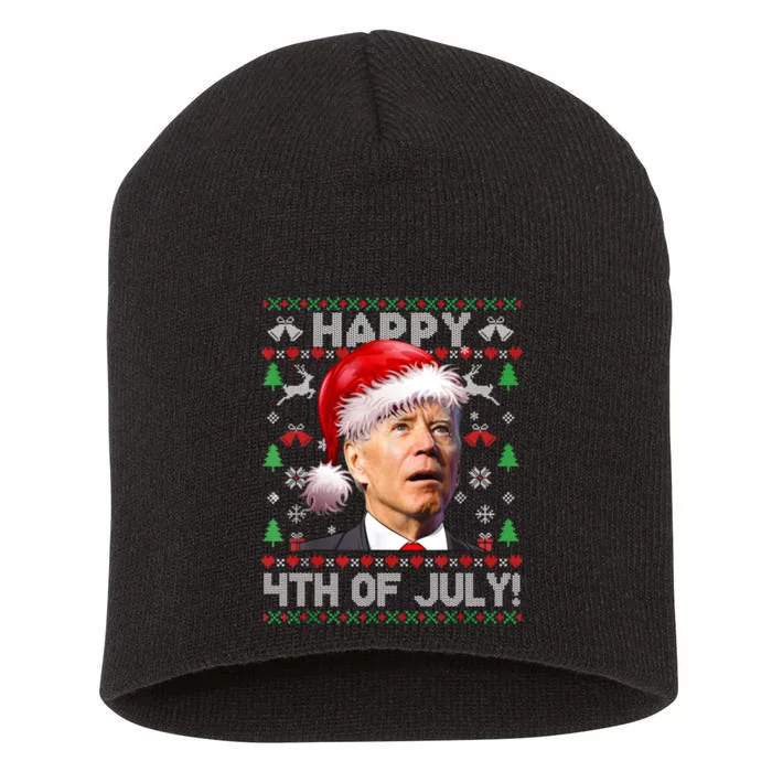 Happy 4th Of July Merry Santa Hat Biden Ugly Christmas Short Acrylic Beanie