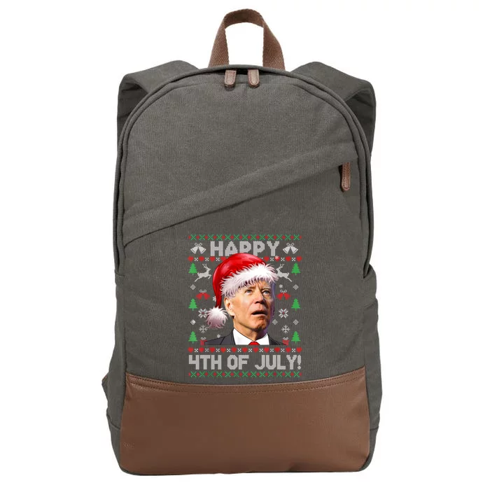 Happy 4th Of July Merry Santa Hat Biden Ugly Christmas Cotton Canvas Backpack