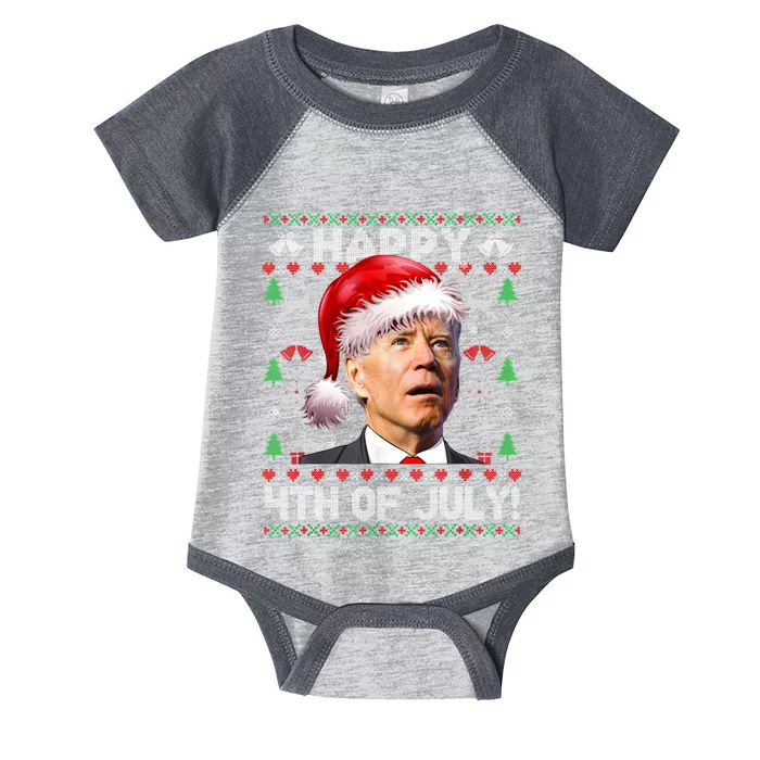 Happy 4th Of July Merry Santa Hat Biden Ugly Christmas Infant Baby Jersey Bodysuit