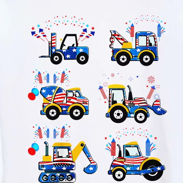 Happy 4th Of July Crane Truck Construction Garment-Dyed Sweatshirt