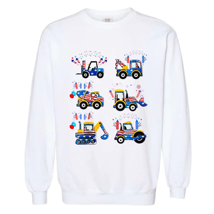 Happy 4th Of July Crane Truck Construction Garment-Dyed Sweatshirt