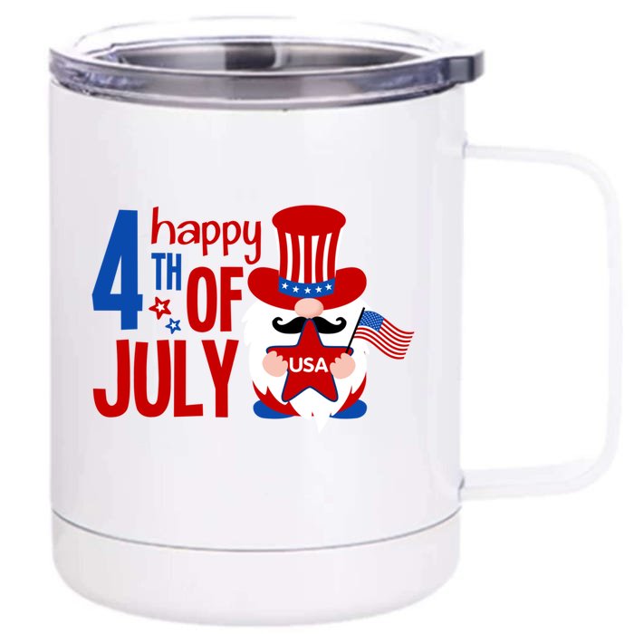 Happy 4th Of July Gnome Usa American Flag Patriotic Gnome Gift Front & Back 12oz Stainless Steel Tumbler Cup