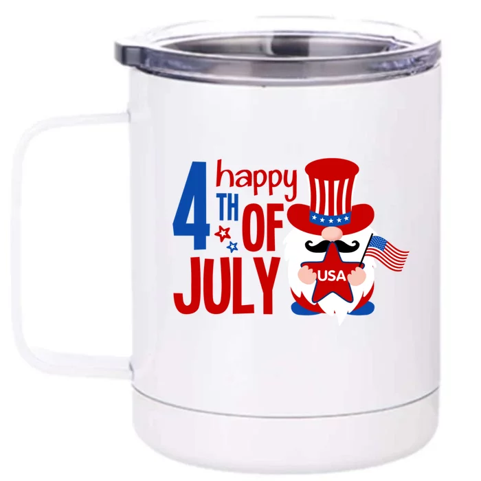 Happy 4th Of July Gnome Usa American Flag Patriotic Gnome Gift Front & Back 12oz Stainless Steel Tumbler Cup