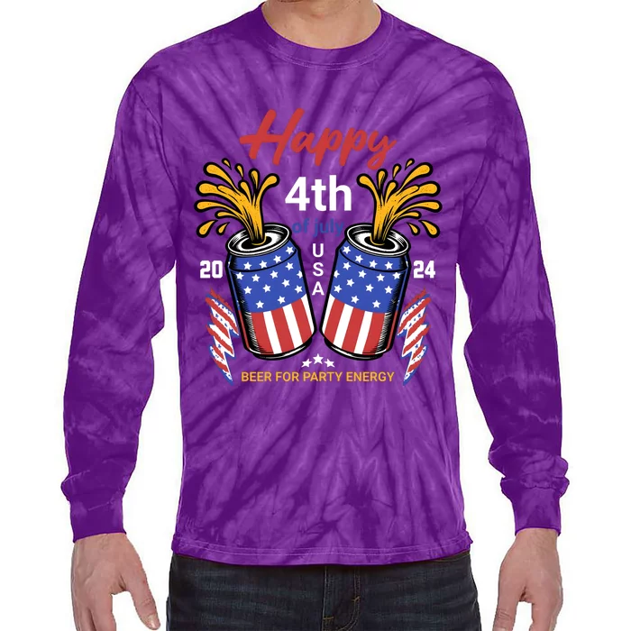 Happy 4th Of July 2024 Beer For Party Energy Tie-Dye Long Sleeve Shirt