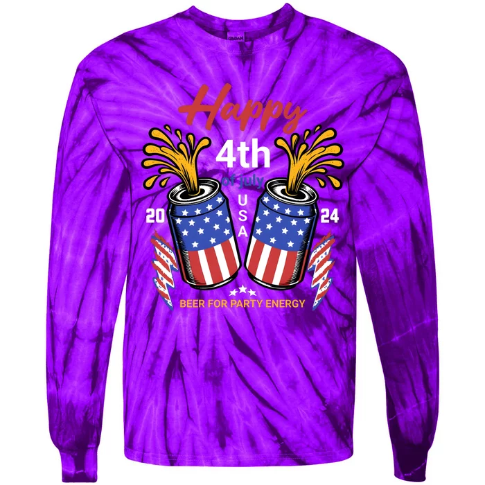 Happy 4th Of July 2024 Beer For Party Energy Tie-Dye Long Sleeve Shirt