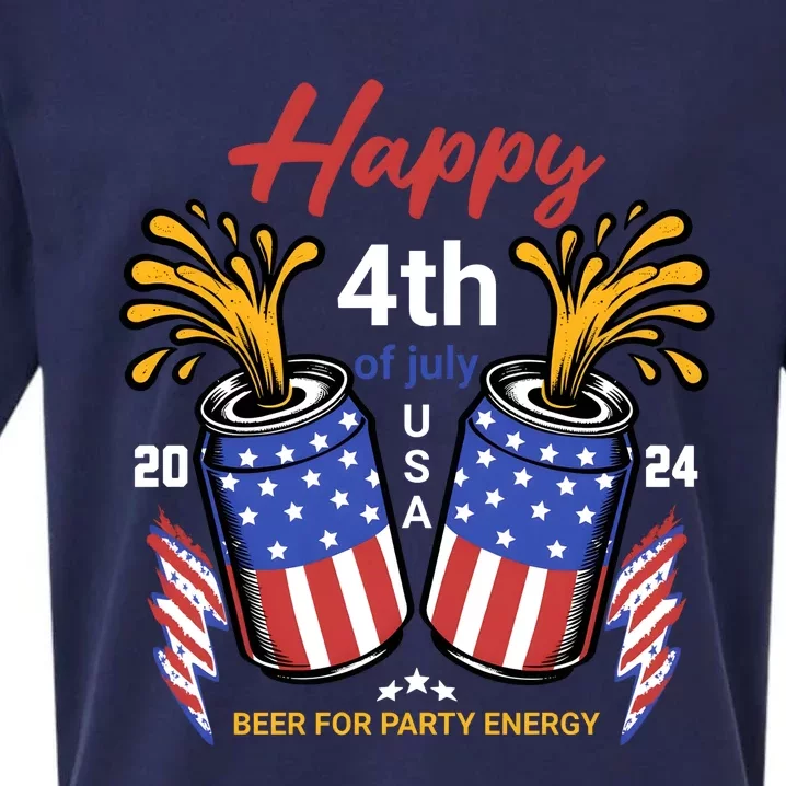 Happy 4th Of July 2024 Beer For Party Energy Sueded Cloud Jersey T-Shirt