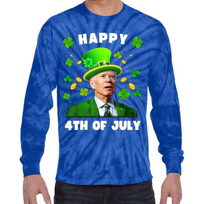 Happy 4th Of July St Patricks Day Funny Confused Joe Biden Great Gift Tie-Dye Long Sleeve Shirt