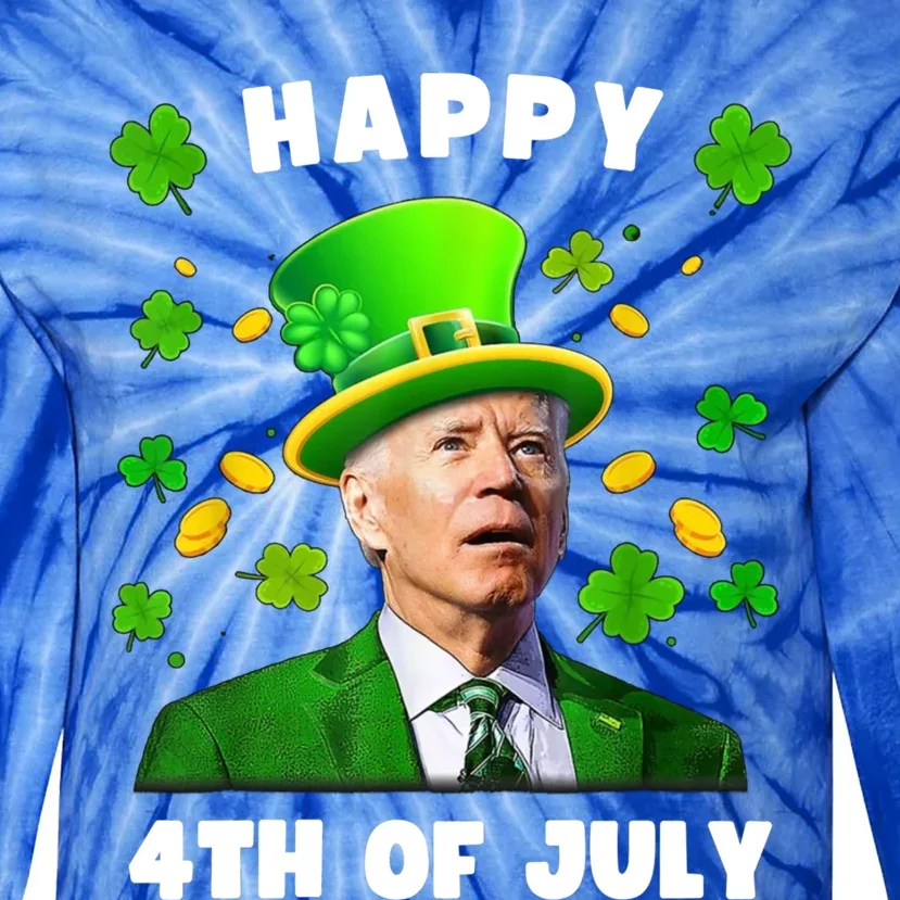 Happy 4th Of July St Patricks Day Funny Confused Joe Biden Great Gift Tie-Dye Long Sleeve Shirt