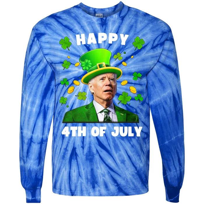 Happy 4th Of July St Patricks Day Funny Confused Joe Biden Great Gift Tie-Dye Long Sleeve Shirt