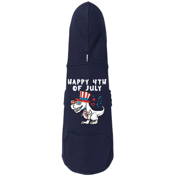 Happy 4th Of July T Rex Dino Dinosaur Baby Boy Doggie 3-End Fleece Hoodie