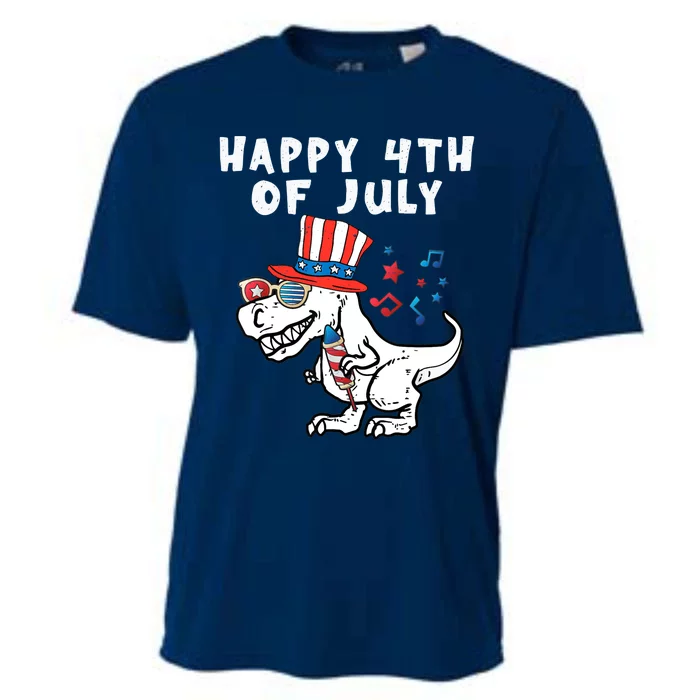 Happy 4th Of July T Rex Dino Dinosaur Baby Boy Cooling Performance Crew T-Shirt