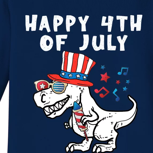 Happy 4th Of July T Rex Dino Dinosaur Baby Boy Baby Long Sleeve Bodysuit