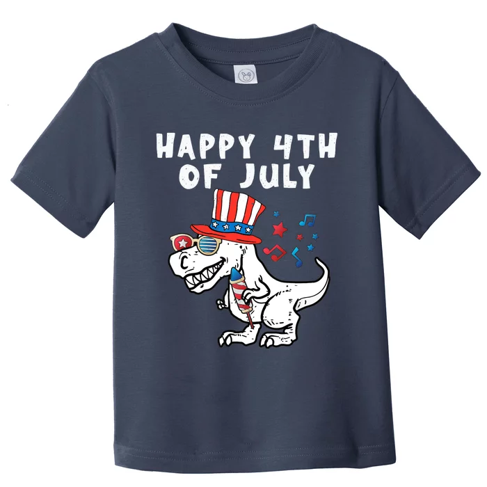 Happy 4th Of July T Rex Dino Dinosaur Baby Boy Toddler T-Shirt