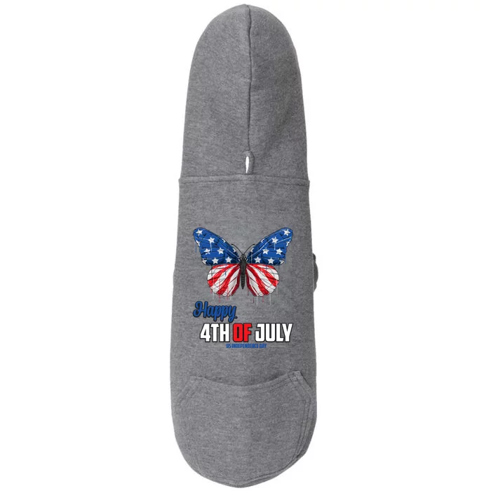 Happy 4th Of July American Flag Patriotic Usa Flag Butterfly Cute Gift Doggie 3-End Fleece Hoodie