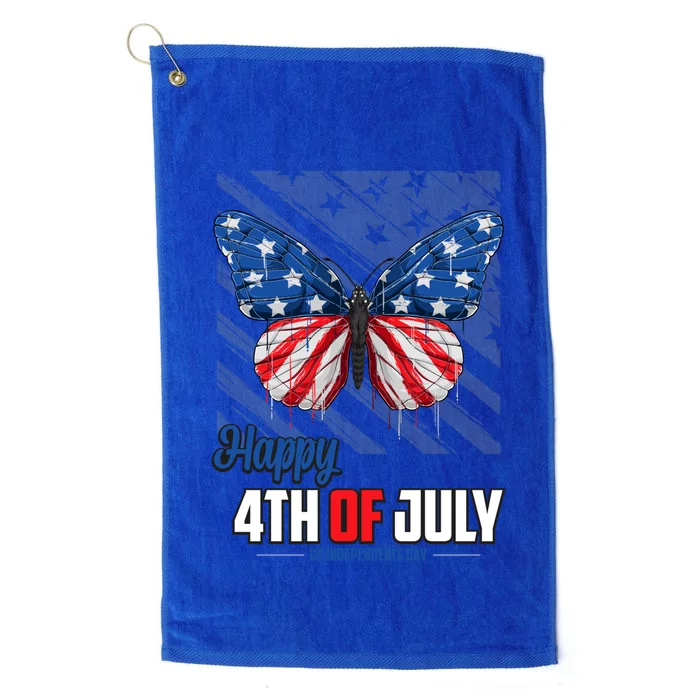 Happy 4th Of July American Flag Patriotic Usa Flag Butterfly Cute Gift Platinum Collection Golf Towel