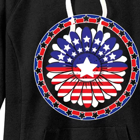 Holiday 4th Of July Gift Sunflower America Patriotic Gift Women's Fleece Hoodie