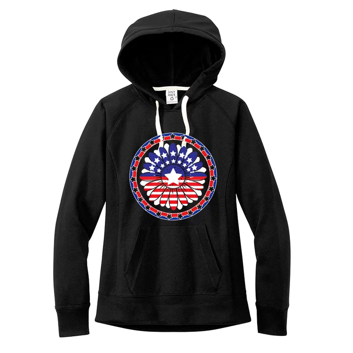 Holiday 4th Of July Gift Sunflower America Patriotic Gift Women's Fleece Hoodie