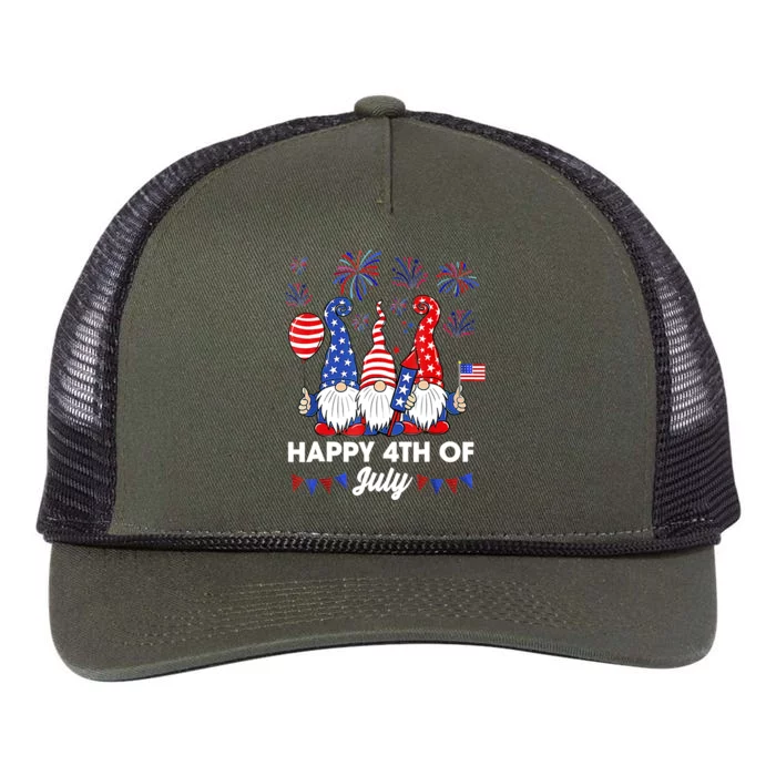 Happy 4th Of July Gnomes Gift Retro Rope Trucker Hat Cap