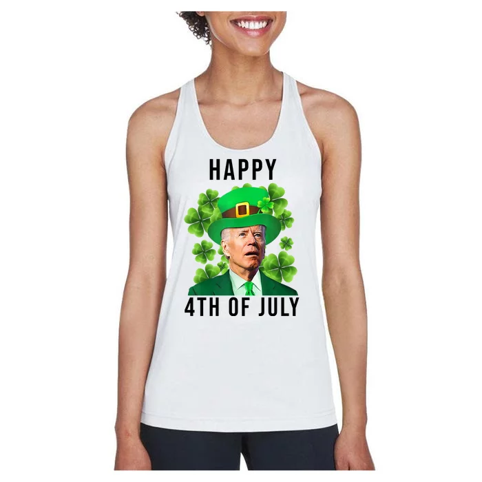 Happy 4th Of July Joe Biden Funny St Patrick's Day Women's Racerback Tank