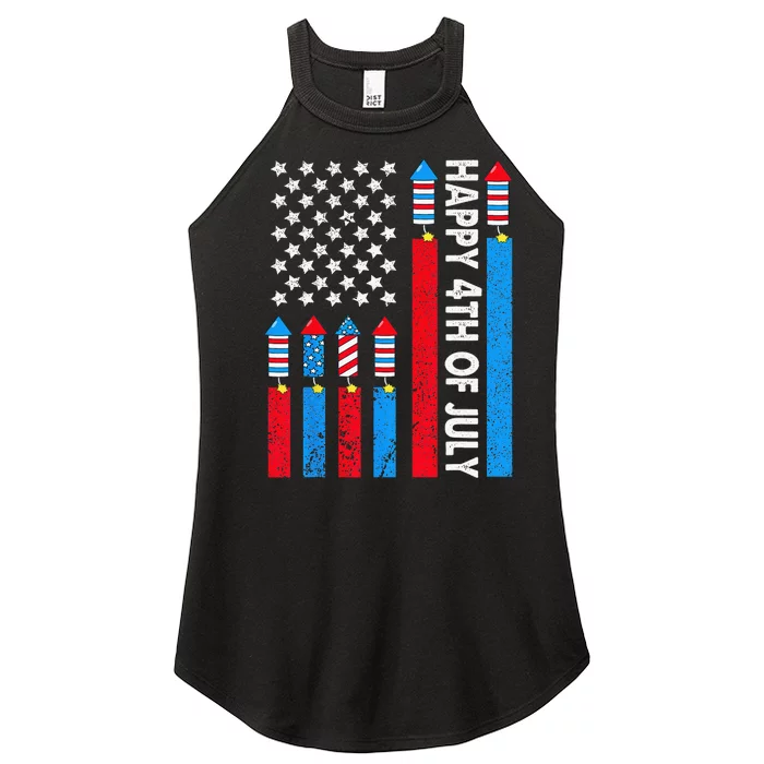 Happy 4th Of July American Flag Fireworks Women’s Perfect Tri Rocker Tank