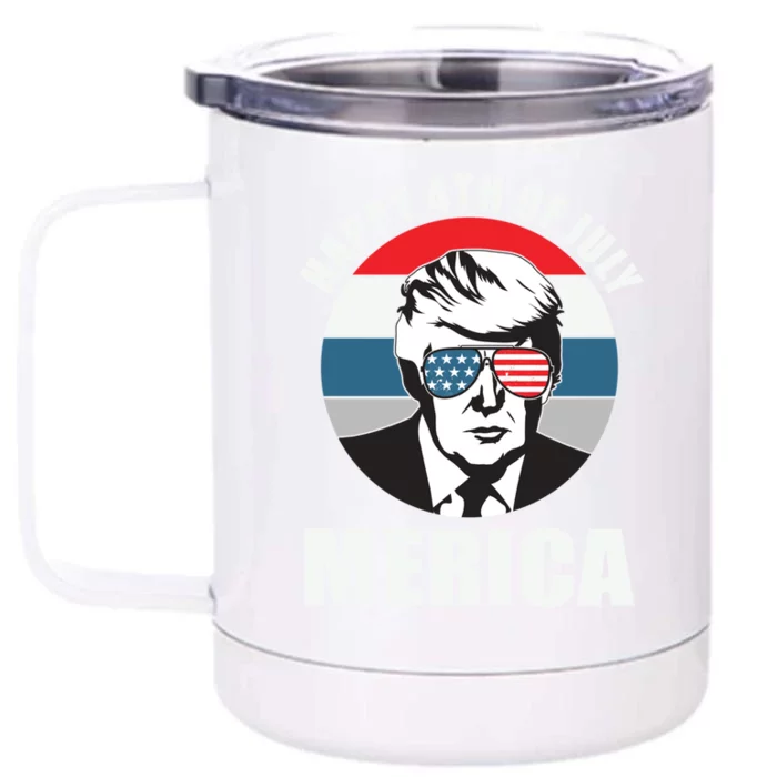 Happy 4th Of July Merica From Trump Gift Front & Back 12oz Stainless Steel Tumbler Cup