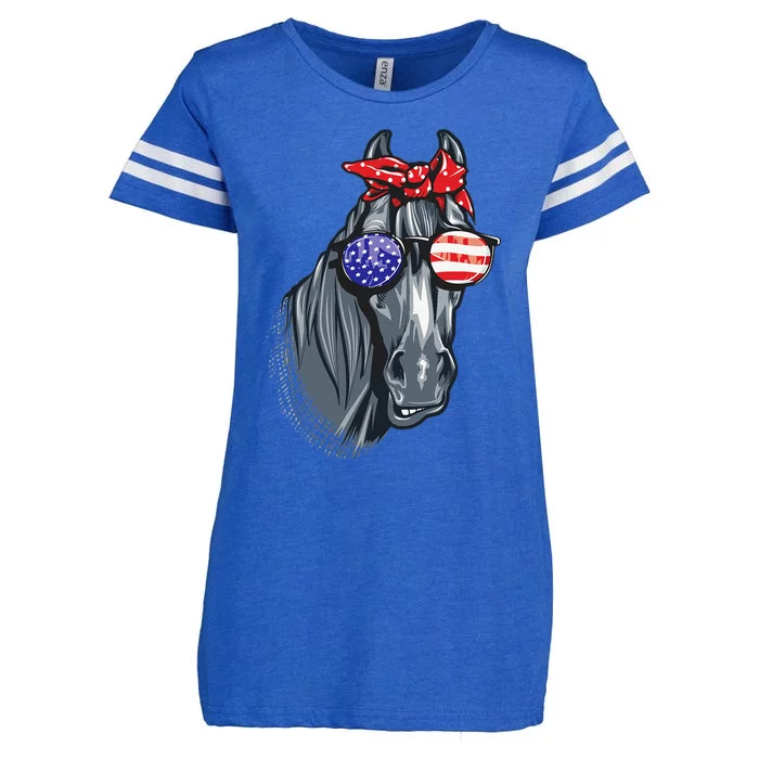 Horse 4th of July Wo Horse American Flag Enza Ladies Jersey Football T-Shirt