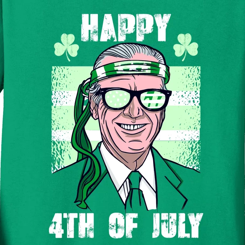 Happy 4th Of July Funny St. Patrick's Day Biden USA Flag Irish Kids Long Sleeve Shirt