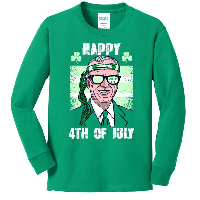 Happy 4th Of July Funny St. Patrick's Day Biden USA Flag Irish Kids Long Sleeve Shirt