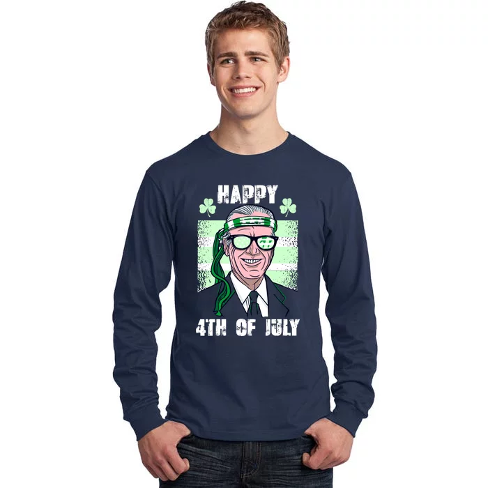 Happy 4th Of July Funny St. Patrick's Day Biden USA Flag Irish Tall Long Sleeve T-Shirt