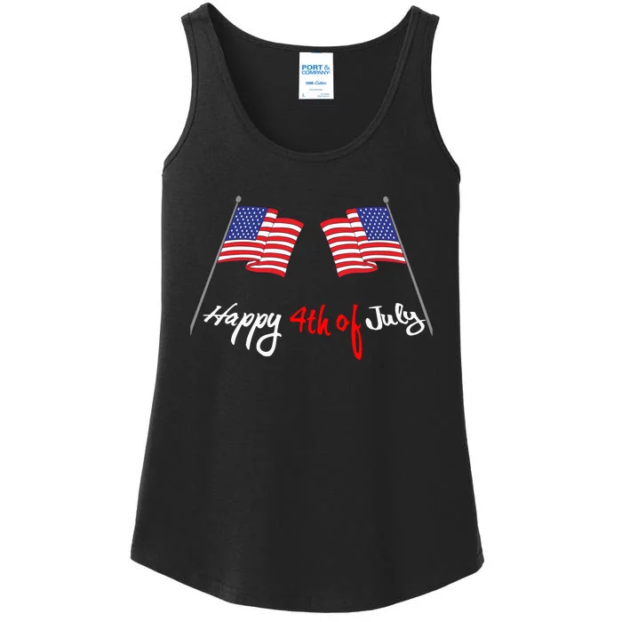 Happy 4th Of July USA Flag Ladies Essential Tank