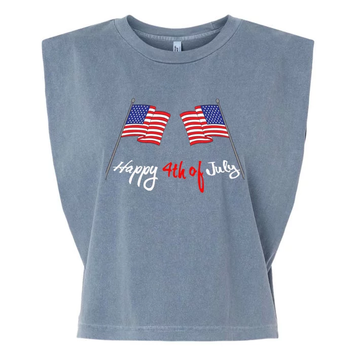 Happy 4th Of July USA Flag Garment-Dyed Women's Muscle Tee