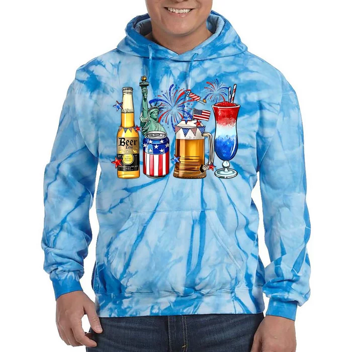 Happy 4th Of July Wine Glasses Tie Dye Hoodie