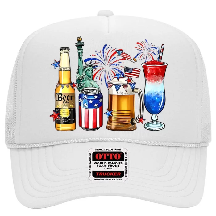 Happy 4th Of July Wine Glasses High Crown Mesh Trucker Hat