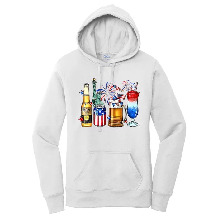 Happy 4th Of July Wine Glasses Women's Pullover Hoodie