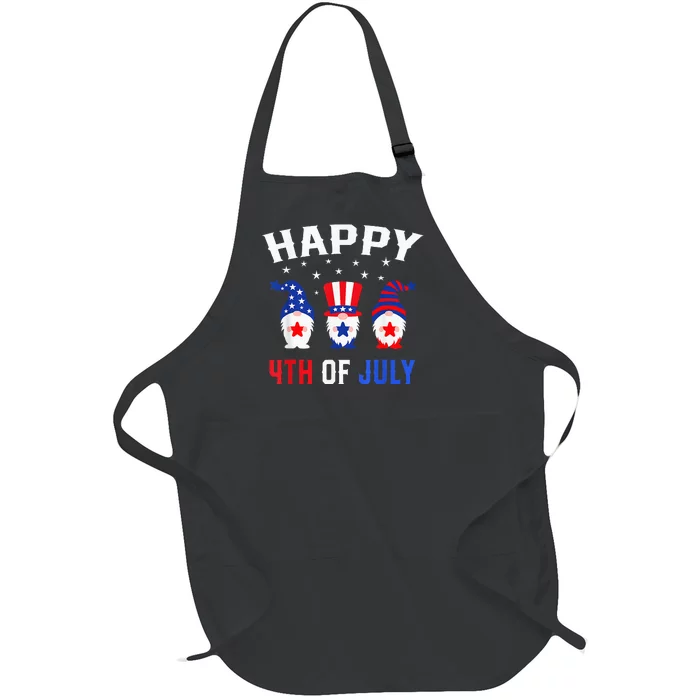 Happy 4th of July Gnomes Patriotic American Flag Cute Gnomes Full-Length Apron With Pocket