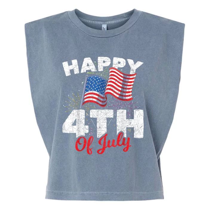 Happy 4th Of July Patriotic American US Flag 4th Of July Garment-Dyed Women's Muscle Tee