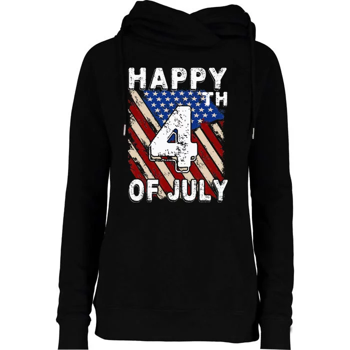 Happy 4th Of July Patriotic American US Flag 4th Of July Womens Funnel Neck Pullover Hood