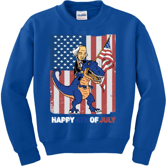 Happy 4th Of July American President Riding A Dinosaur Meaningful Gift Kids Sweatshirt