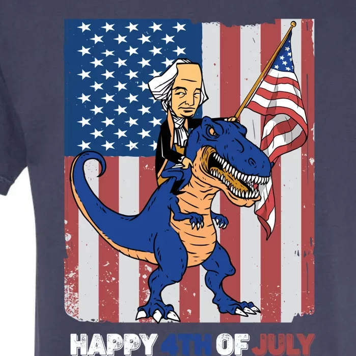 Happy 4th Of July American President Riding A Dinosaur Meaningful Gift Garment-Dyed Heavyweight T-Shirt