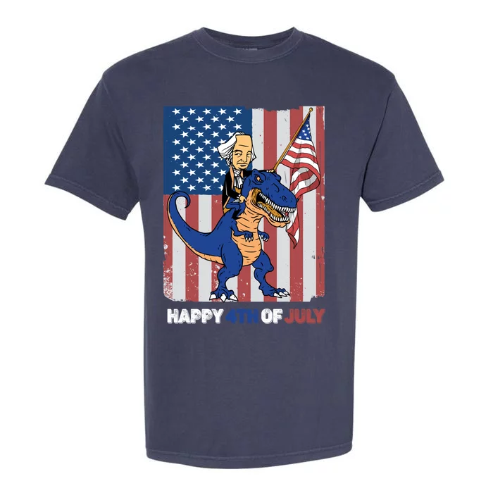 Happy 4th Of July American President Riding A Dinosaur Meaningful Gift Garment-Dyed Heavyweight T-Shirt