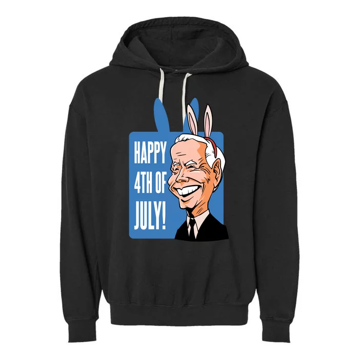 Happy 4th Of July Funny Biden Easter Bunny Parody Garment-Dyed Fleece Hoodie