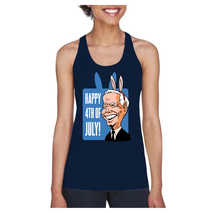 Happy 4th Of July Funny Biden Easter Bunny Parody Women's Racerback Tank