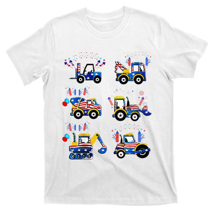 Happy 4th Of July Crane Truck Construction T-Shirt