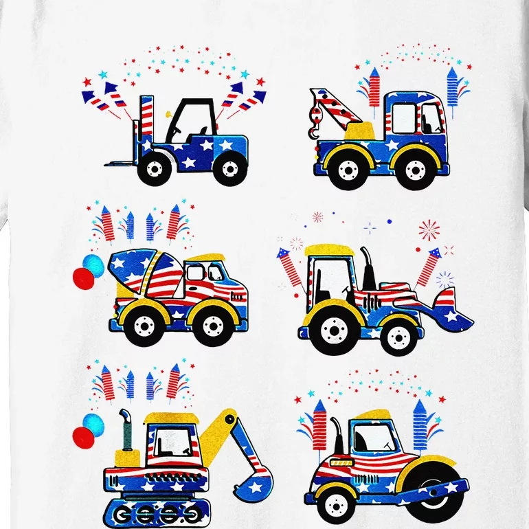 Happy 4th Of July Crane Truck Construction Premium T-Shirt