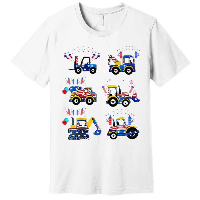 Happy 4th Of July Crane Truck Construction Premium T-Shirt