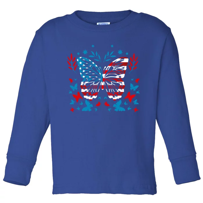 Happy 4th Of Juli! Patriotic Usa Butterfly Gift Toddler Long Sleeve Shirt